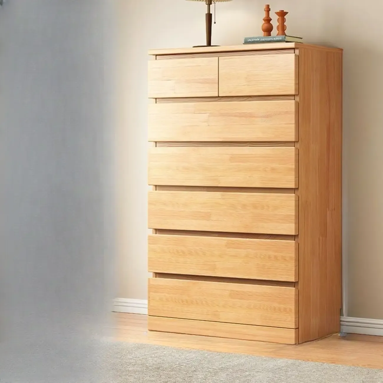 Modern Natural Wood Gloss Surface Dresser with 8-Drawers