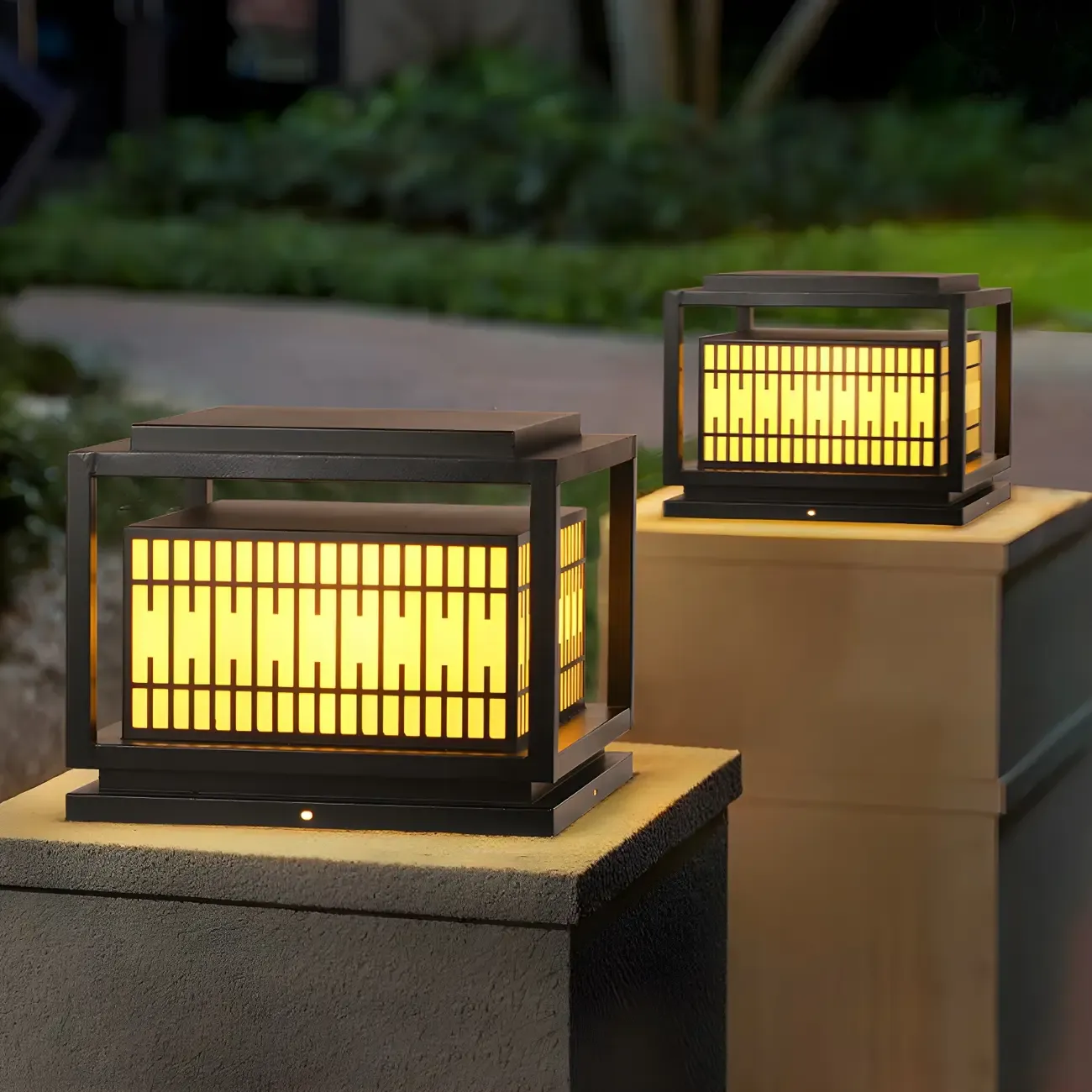 Black Metal Rectangle Lantern Design Post Cap Light