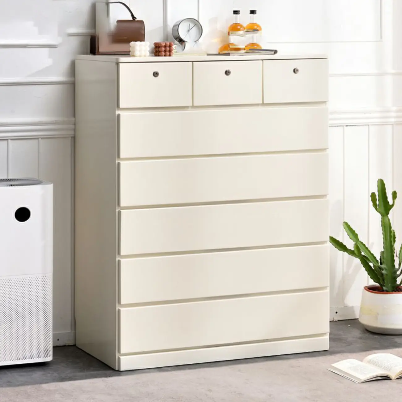 Modern Natural Wooden Double Dresser with 5-Drawers