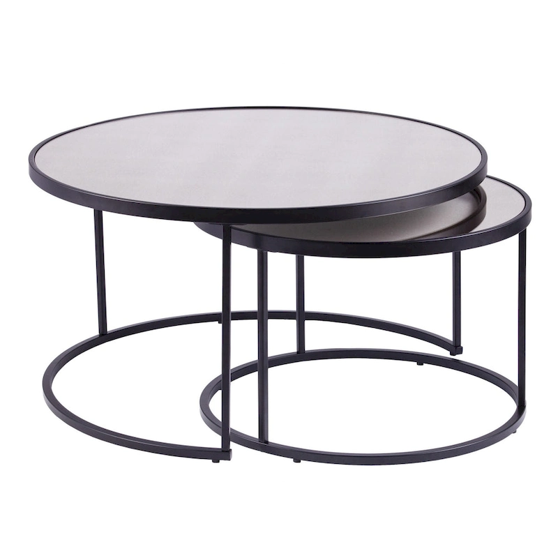 Set of 2 Mirrored Round Nested Coffee Tables for Living Room - 32 x 32 x 17