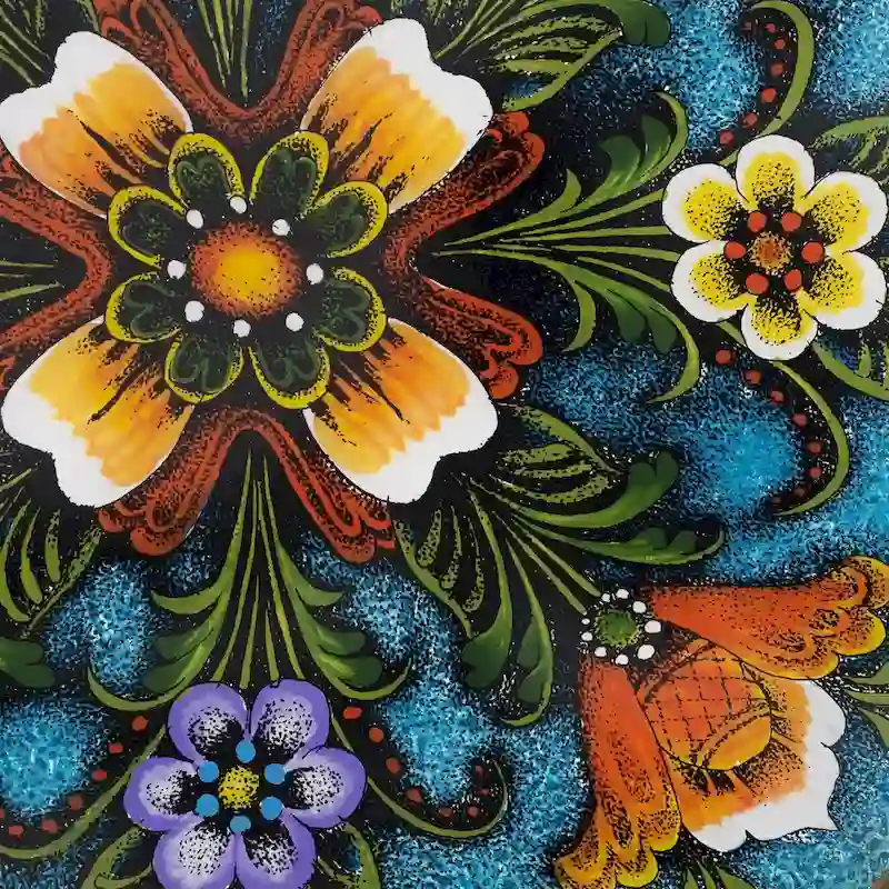 Novica Handmade Tulip Beauty In Blue Reverse-Painted Glass Tray