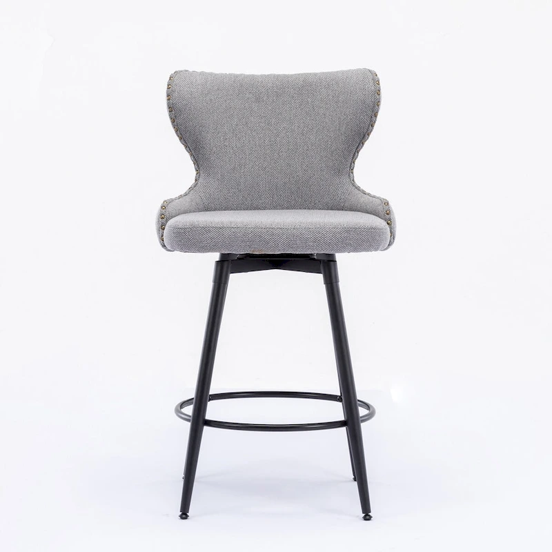 Counter Height Modern Leathaire Fabric Bar Chairs with Swivel and Tufted Gold Nailhead Trim Set of 2