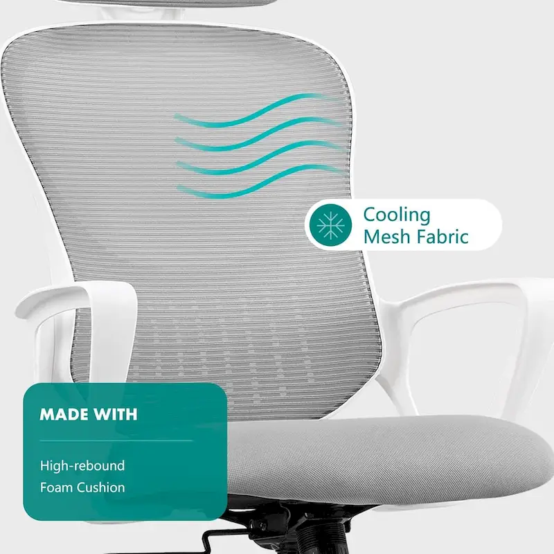 Ergonomic Office Chair, Comfy Computer Desk Chair Mesh High Back with Fixed Arms and Adjustable Headrest, Swivel RollingChair