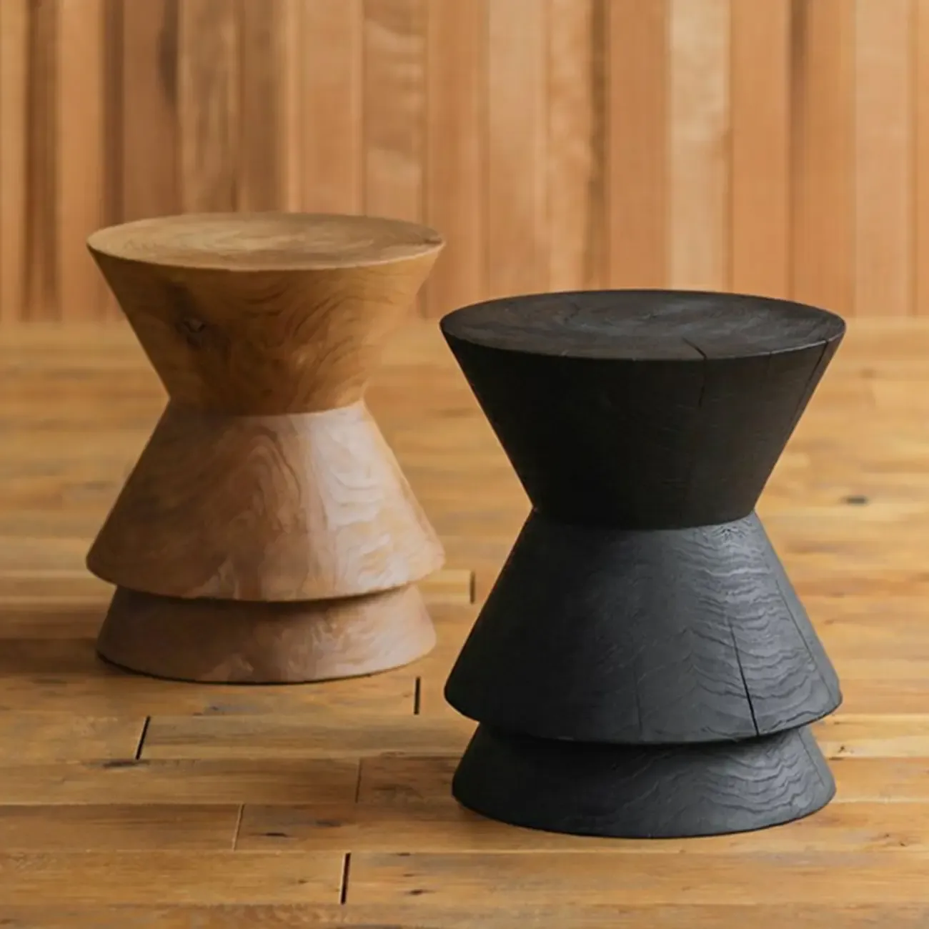 Traditional Wooden Round End Table with Drum Base