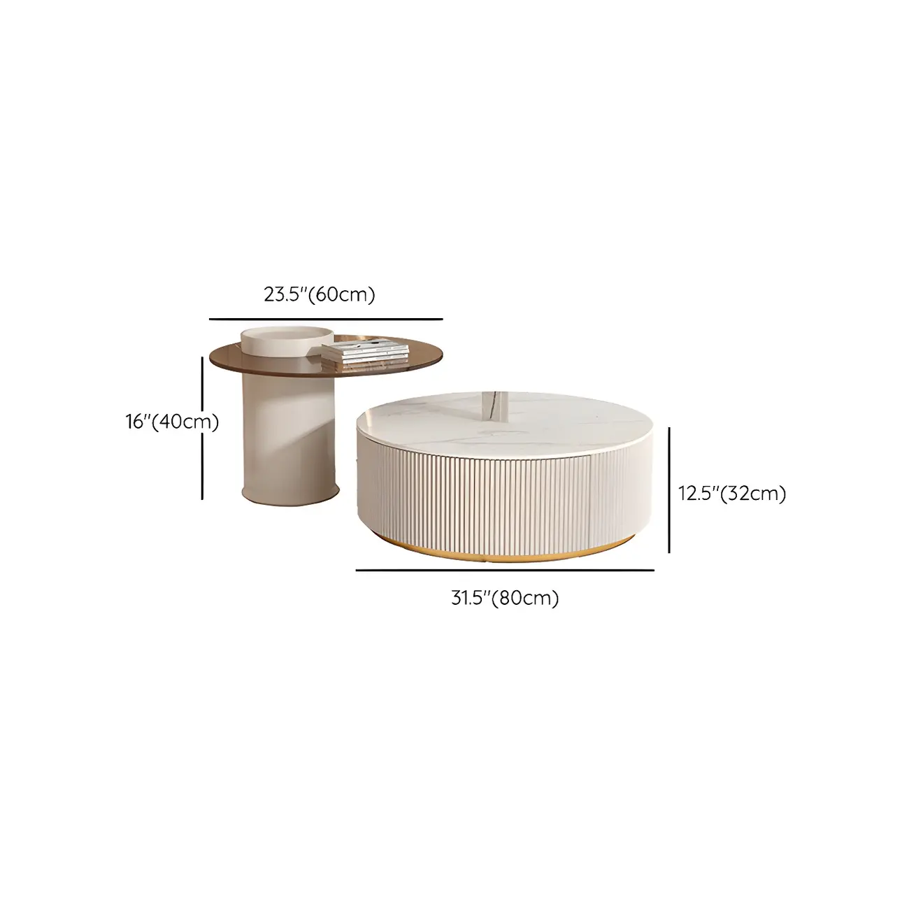 White Modern Round Drum Wood Drawer Coffee Table