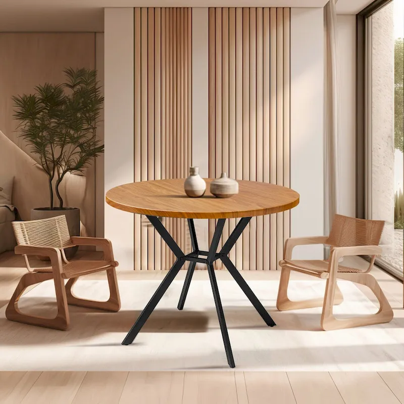 Grondin  Farmhouse Style 38.6 Round Dining Table with 1.18 Thick MDF Tabletop and Pedestal Cross Metal Legs