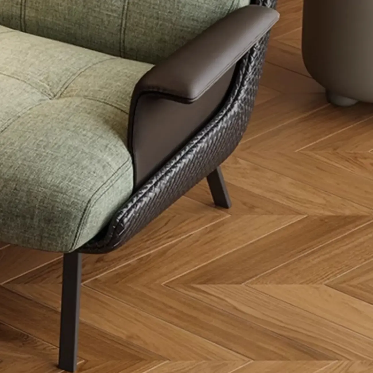 Modern Wingback Armrest Accent Chair Cotton Linen Fabric