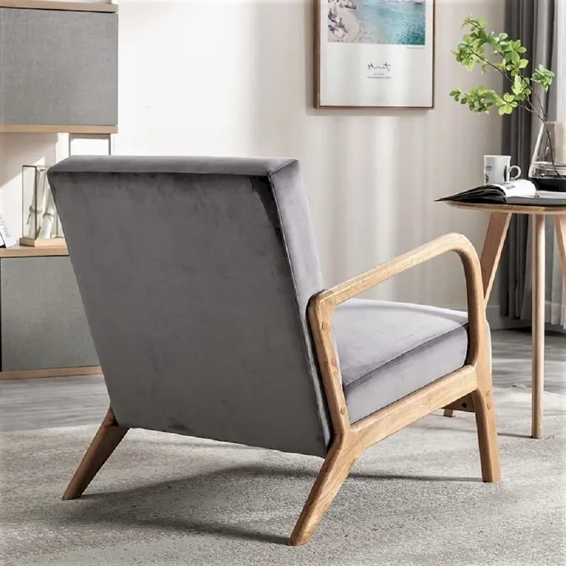 Kreindy Velvet/ Wood Mid-century Modern Armchair