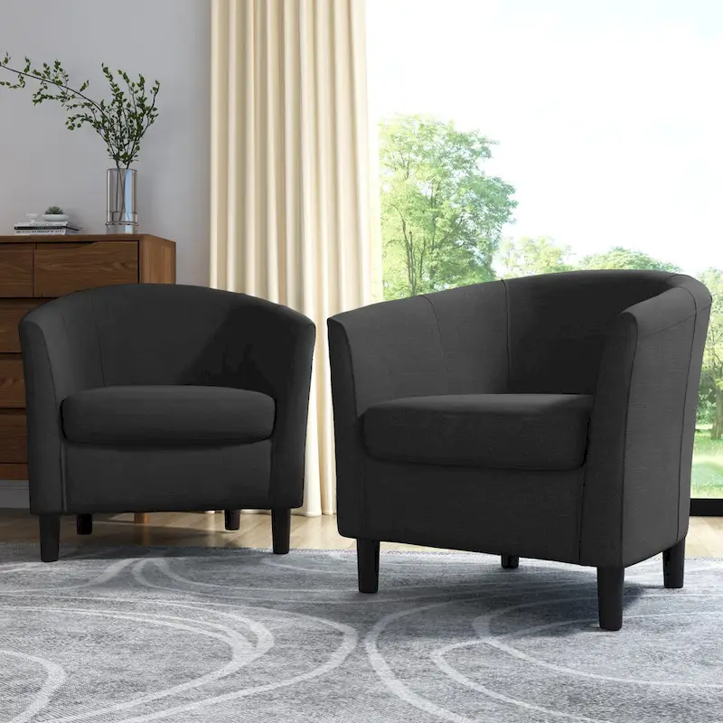 Set of 2 Upholstered Modern Barrel Accent Chair Wood Legs