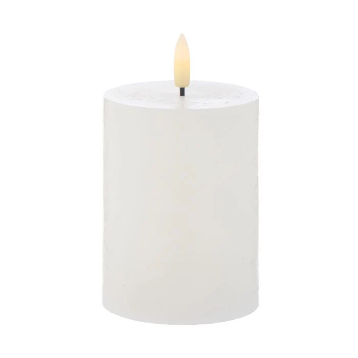 Amalfi Hughe LED Flickering Pillar Candle Rustic White 7.5x7.5x10cm