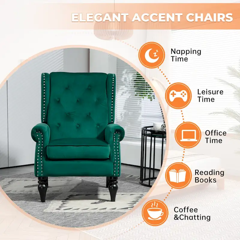 Mid-Century Velvet/Leather Upholstered Tufted Wood Frame Armchair