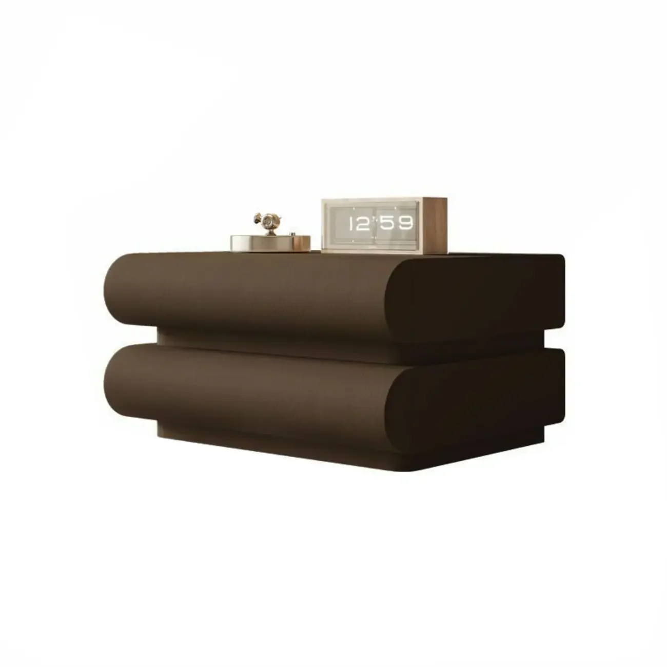 Modern White Pine Wood Leather 2-Drawer Nightstand