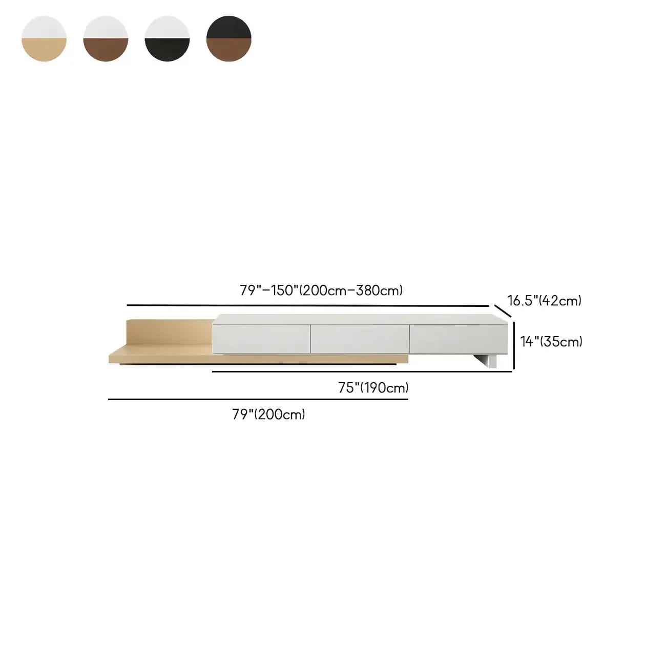 Natural Modern Long Wood Extended Shelf TV Stand with Drawer
