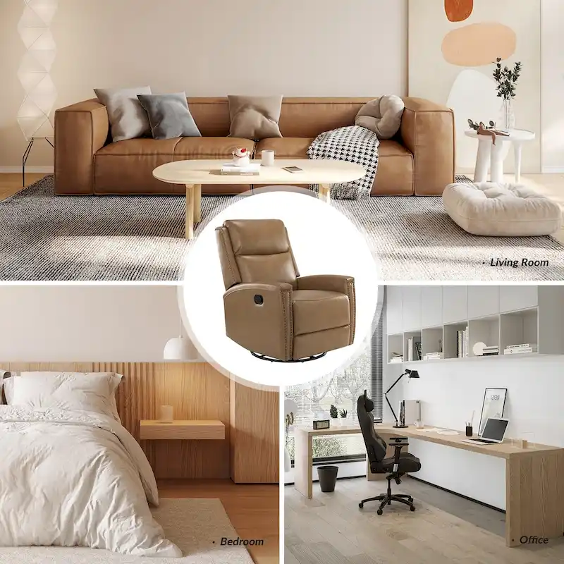 Fiacro 30.31Wide Modern Genuine Leather Wingback Swivel Rocker Recliner with Nailhead Trims