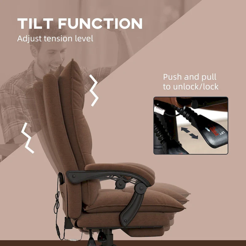 Vinsetto High Back Massage Office Chair with 6 Vibration Points, Heated Reclining Microfiber Computer Chair with Footrest