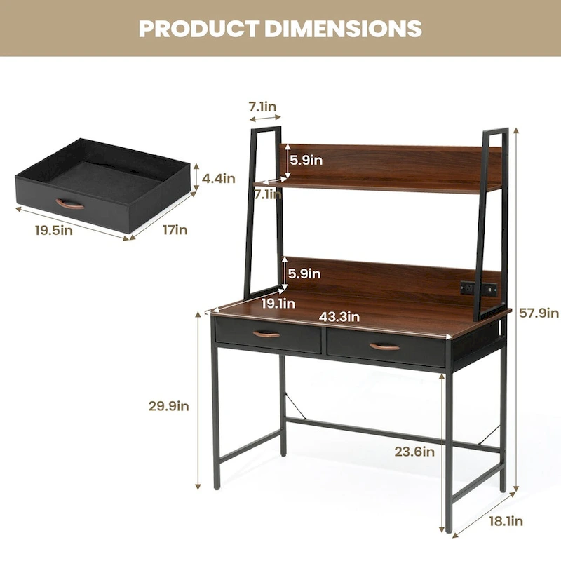 Computer Desk Home Office Desk with Power Outlet Study Writing Table