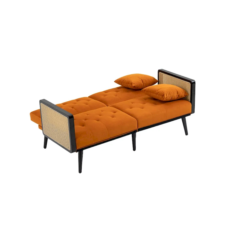 Velvet Upholstered Tufted Sleeper Loveseats Armsofa with Metal Feet