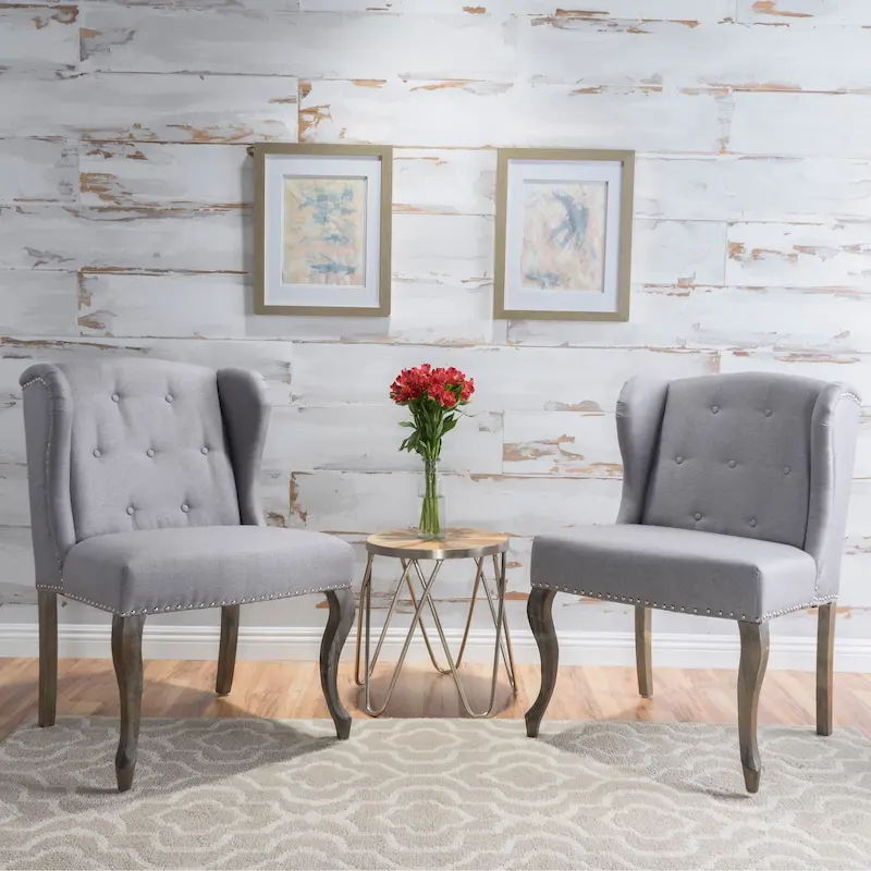 Niclas Wing Back Studded Fabric Accent Chairs (Set of 2) by Christopher Knight Home