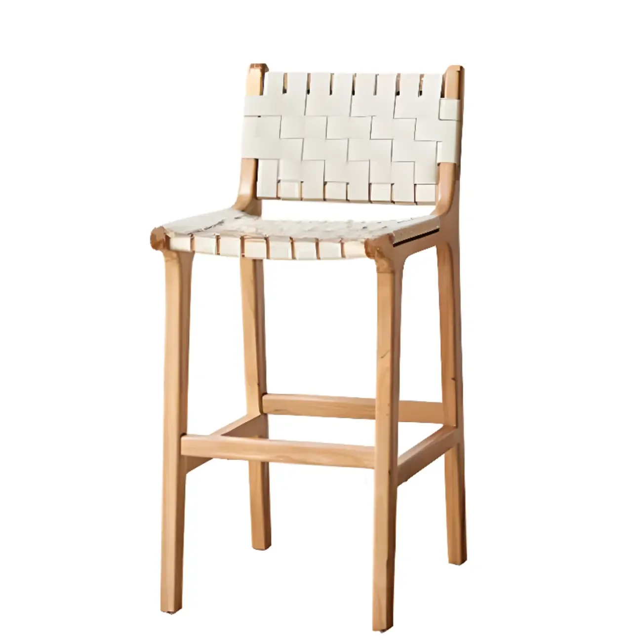 Rustic Faux Leather Wooden Woven Bar Stool