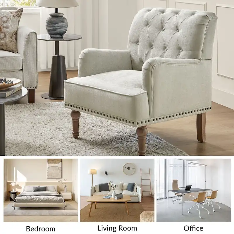 Geltrude Classic Upholstered Accent Arm Chair with Button Tufted Back by HULALA HOME