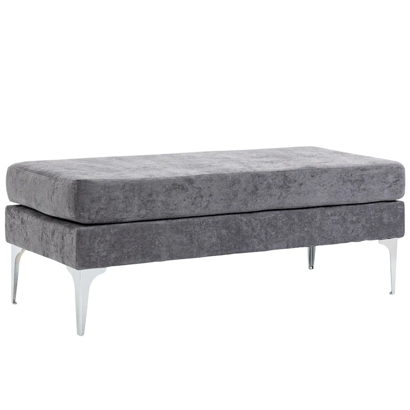 HOMCOM 48 End of Bed Bench, Upholstered Entryway Bench with Double Layer Seat Cushions and Steel Legs, Bedroom Bench, Dark Gray