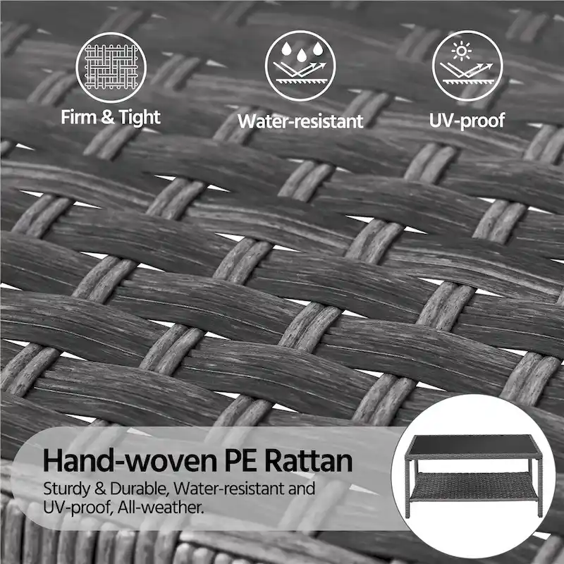 Yaheetech Wicker 2-Layer Patio Rattan Table with Tempered Glass Top