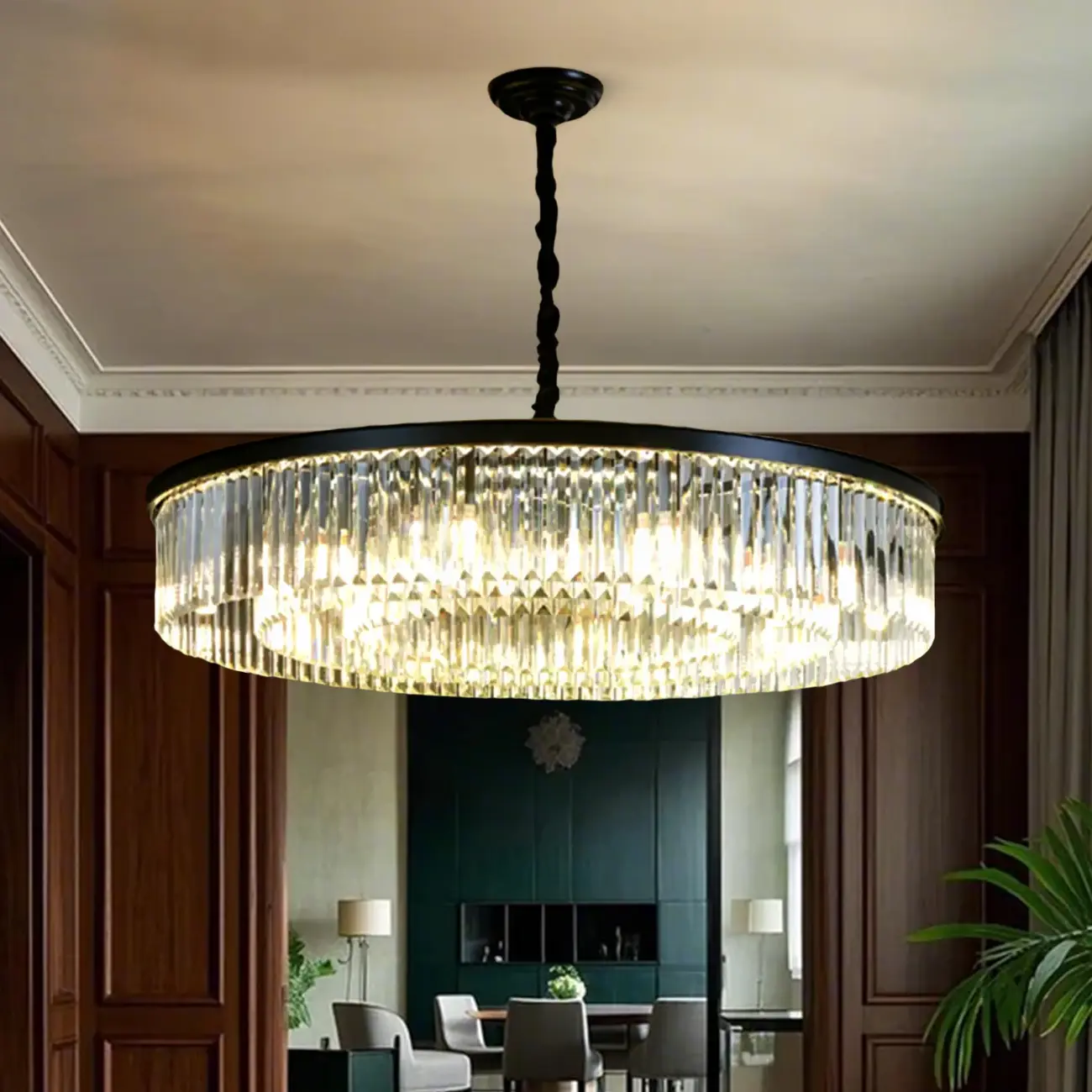 Adjustable Black Round Modern Crystal Chandelier
