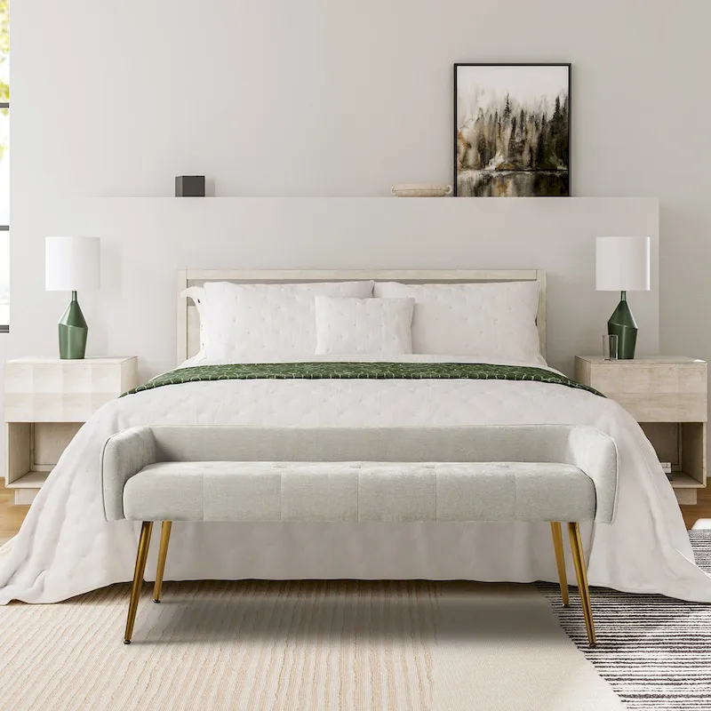 Luis Modern Upholstered Low Back Bench with Sturdy Golden Metal Tapered Leg by HULALA HOME