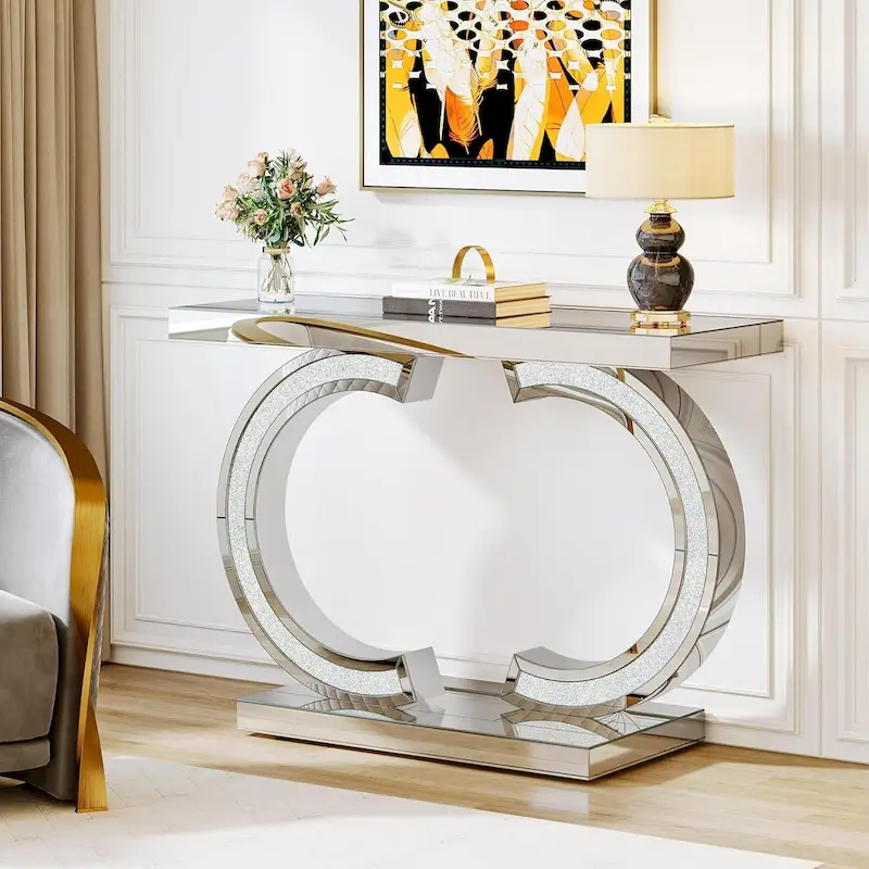 Silver Console Table, 39 Mirror Entryway Table for Entrance