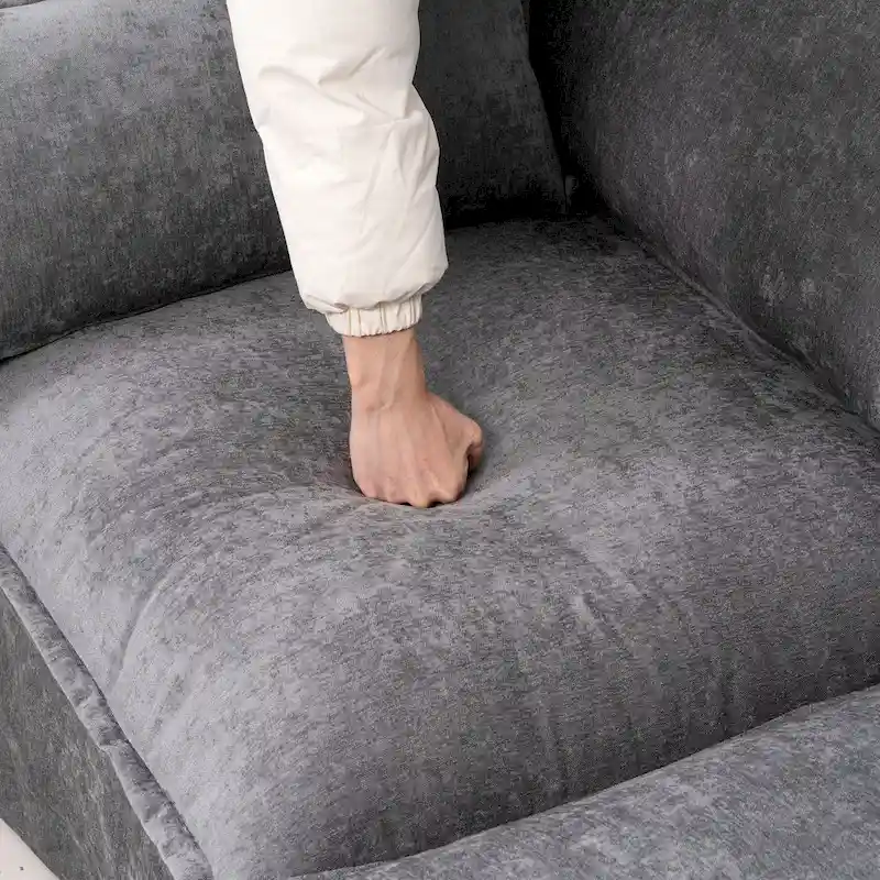 93.31 Faux Linen Modular Sectional Sofa with Movable Ottoman, Solid Wood Frame, and High-Resilience Foam Cushions