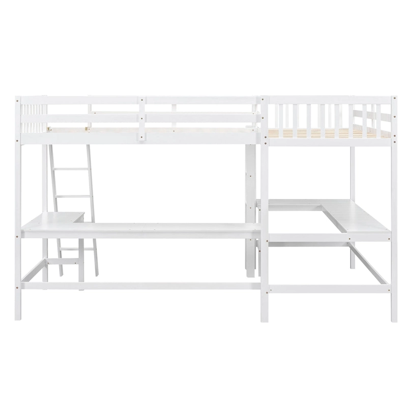 Twin L-Shaped Loft Bed with Desks