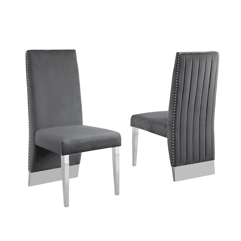 Best Quality Furniture Dining Chair includes Pleated Back, Nailhead-Trimmed, Chrome-Legged Chair (Set of 2)