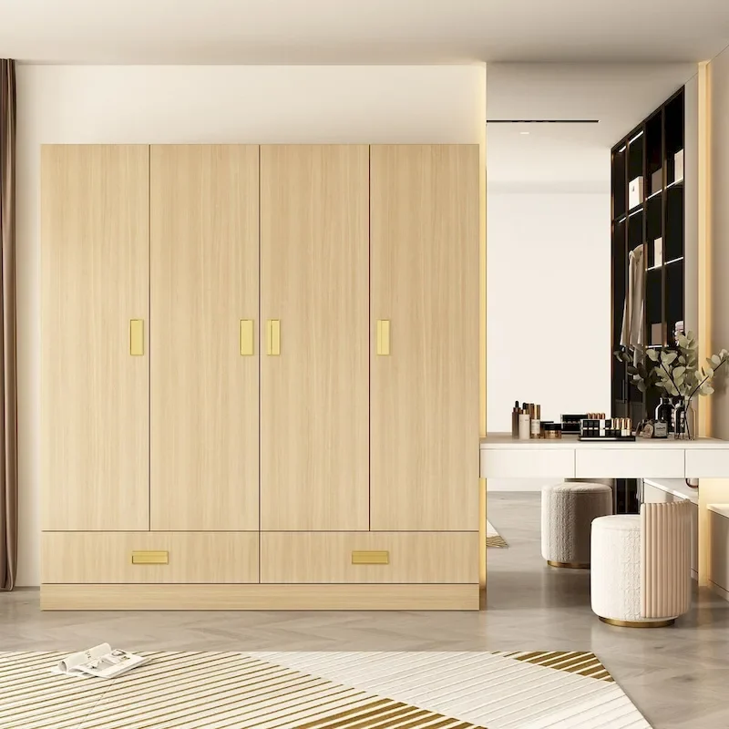 Wardrobe Closet Cabinet with Gold Handles and Optional Top Cabinet