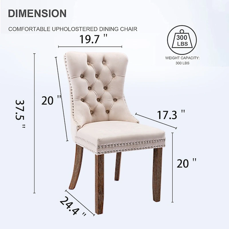 Set of 2 Velvet Dining Chairs,Tufted Solid Wood Armless Chairs Accent Chair with Nailhead Trim and Back Ring Pull - N/A