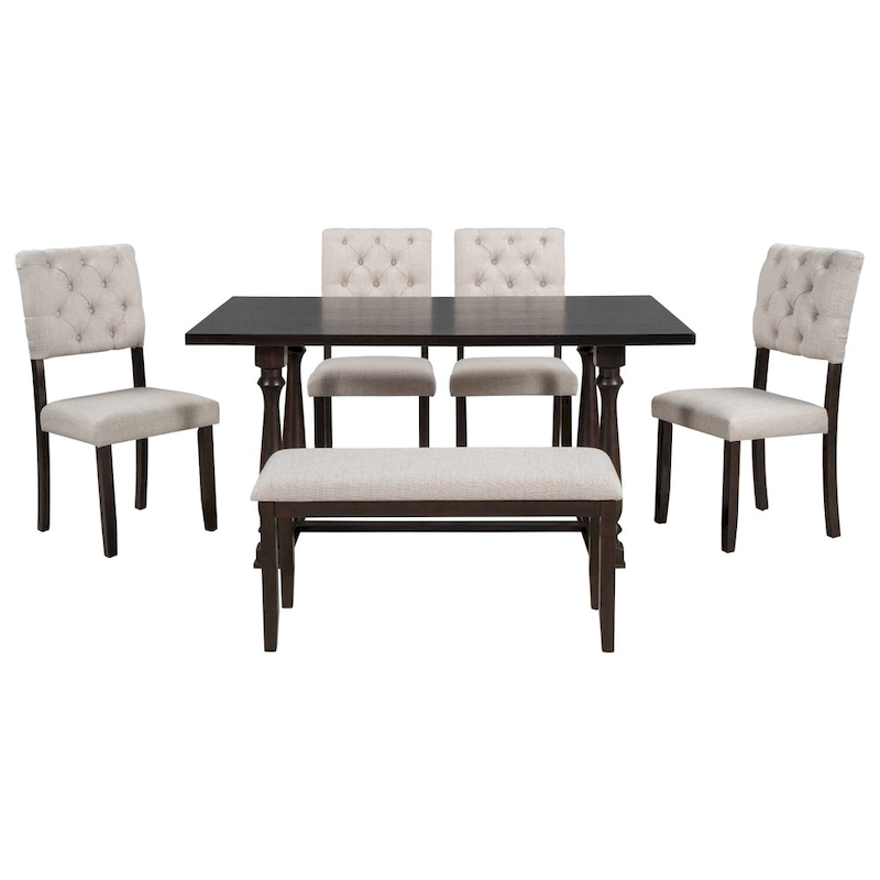 Nestfair 6-Piece Dining Table Set with 4 Chairs and 1 Bench
