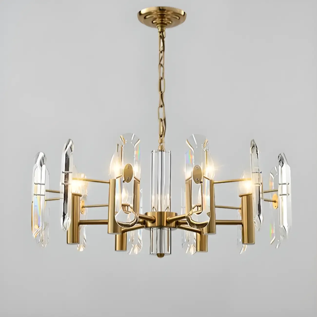 Geometric Gold Metal Clear Crystal Sputnik Chandelier