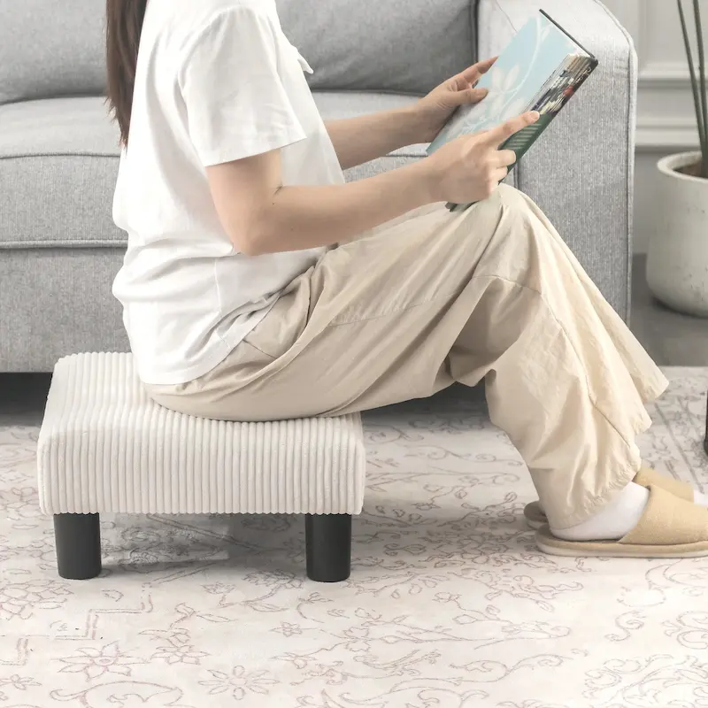 Adeco Ottoman Upholstered Fabric Footrest Pet Steps Dog Stair Stool