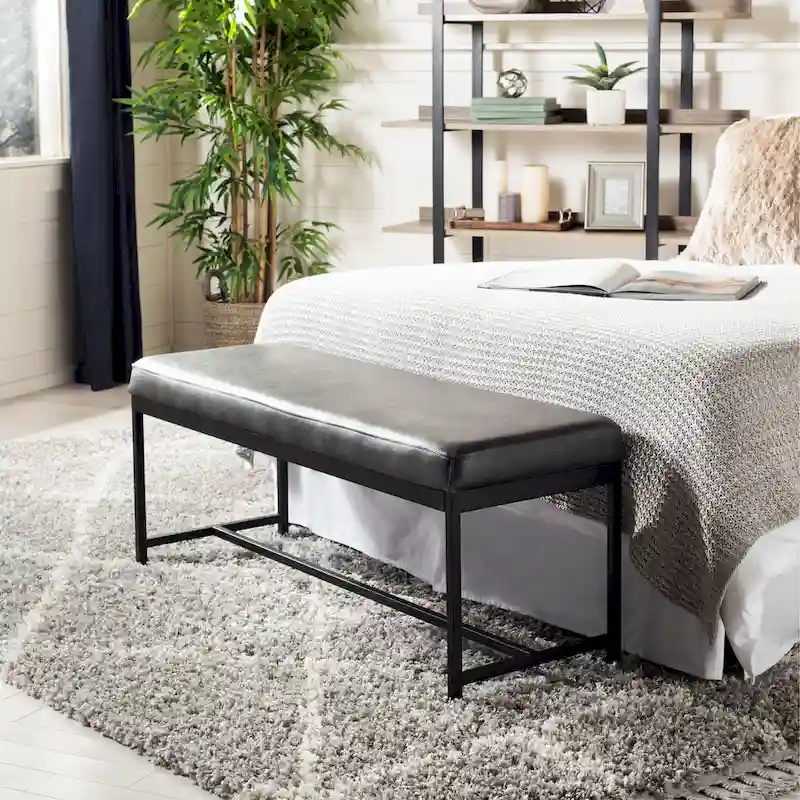 Grey / Brown Faux Leather Bench with Black Metal Legs