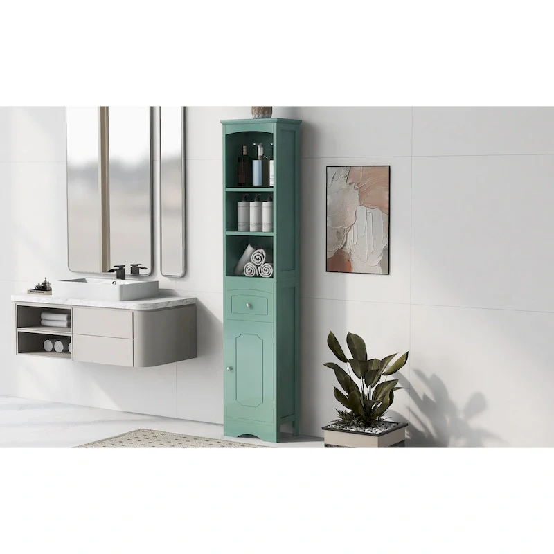 Tall Bathroom Cabinet, Freestanding Storage Cabinet with Drawer, MDF Board, Adjustable Shelf