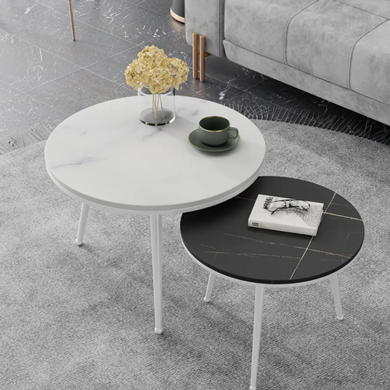 Modern Marble-Top 3 Legs Round Nesting Tables