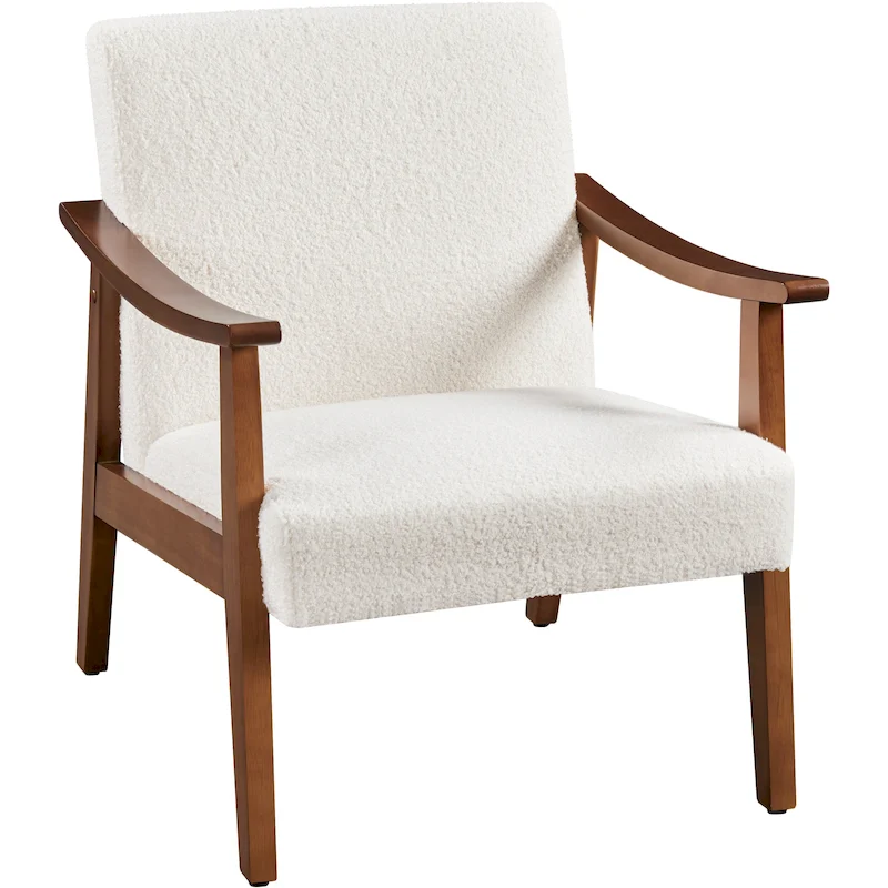 Yaheetech Upholstered Accent Chair Boucle Armchair with Solid Wood Legs - 24.5 L  28 W  29 H