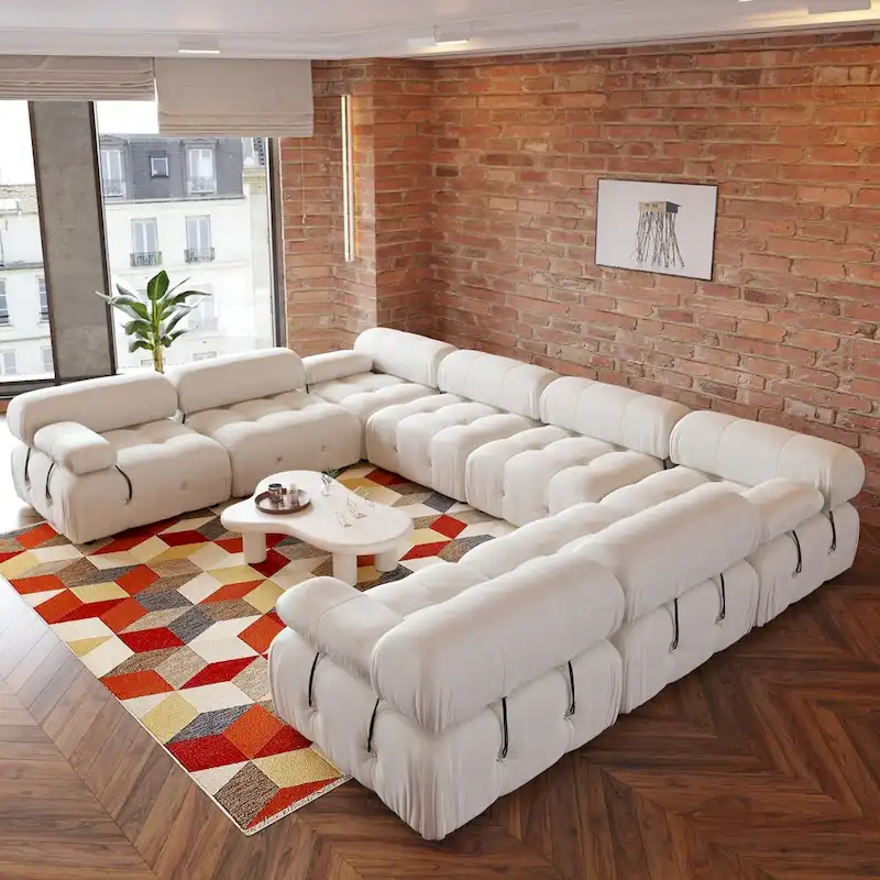 8-piece U-Shape Velvet Fabric Modular Sectional Sofa--138.6