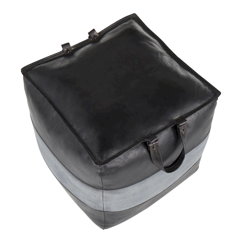 Carbon Loft Najah Industrial Pouf Ottoman in Leather and Canvas