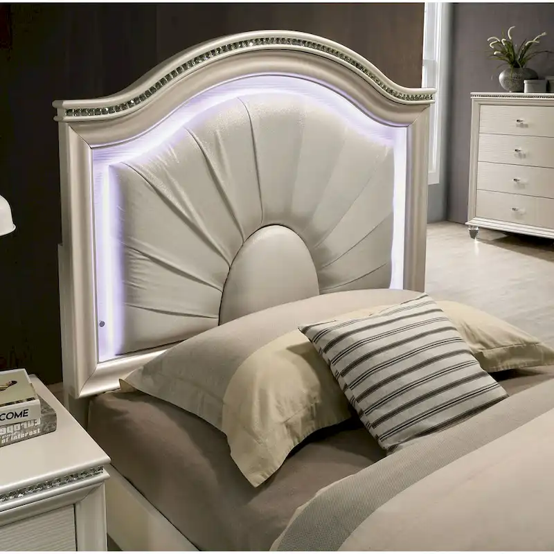 Ving Glam Wood LED Light Youth Panel Bed with Trundle by Furniture of America