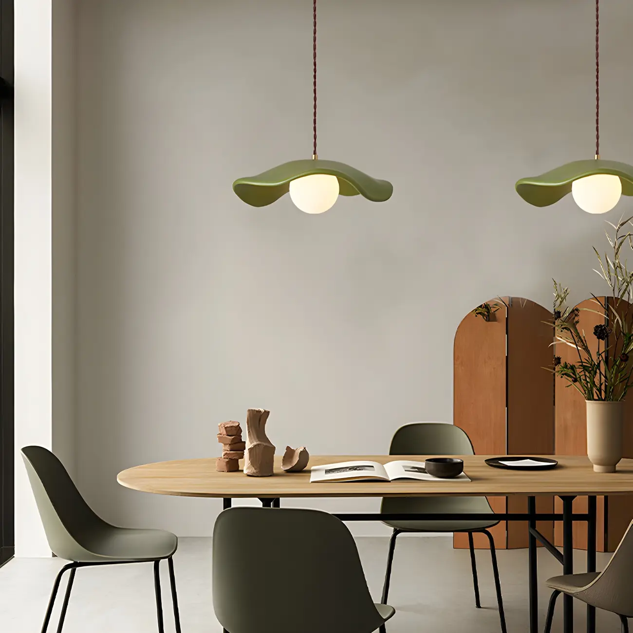 Modern Resin Green Saucer Pendant Light Kitchen
