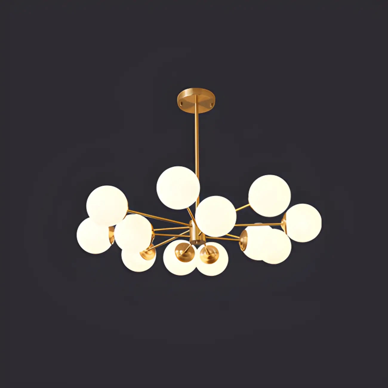 Modern Gold Sputnik Chandelier with White Glass Globe