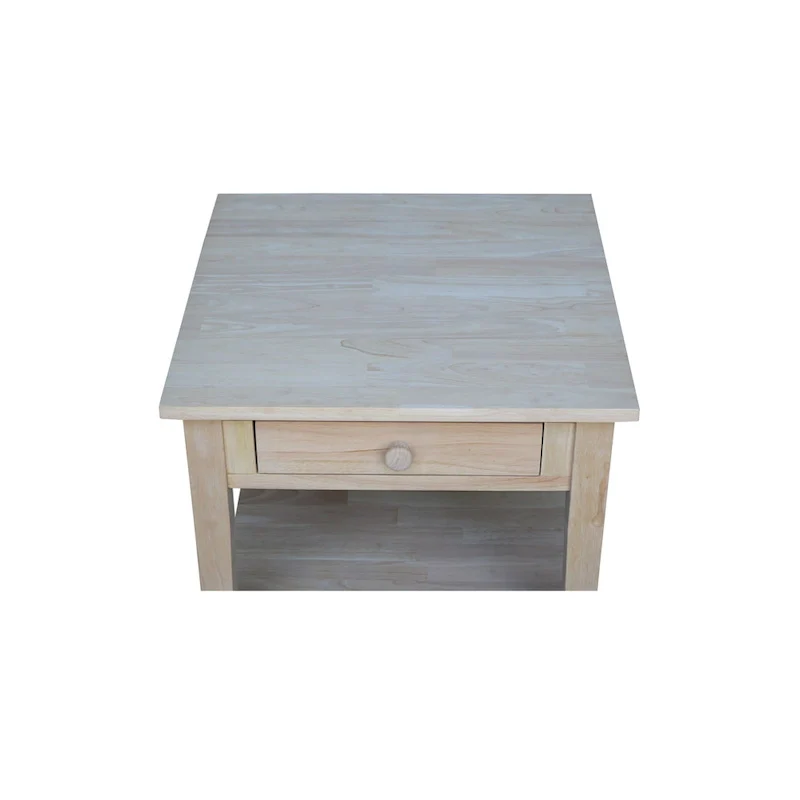 Square Solid Parawood End Table with Drawer & Shelf, 24