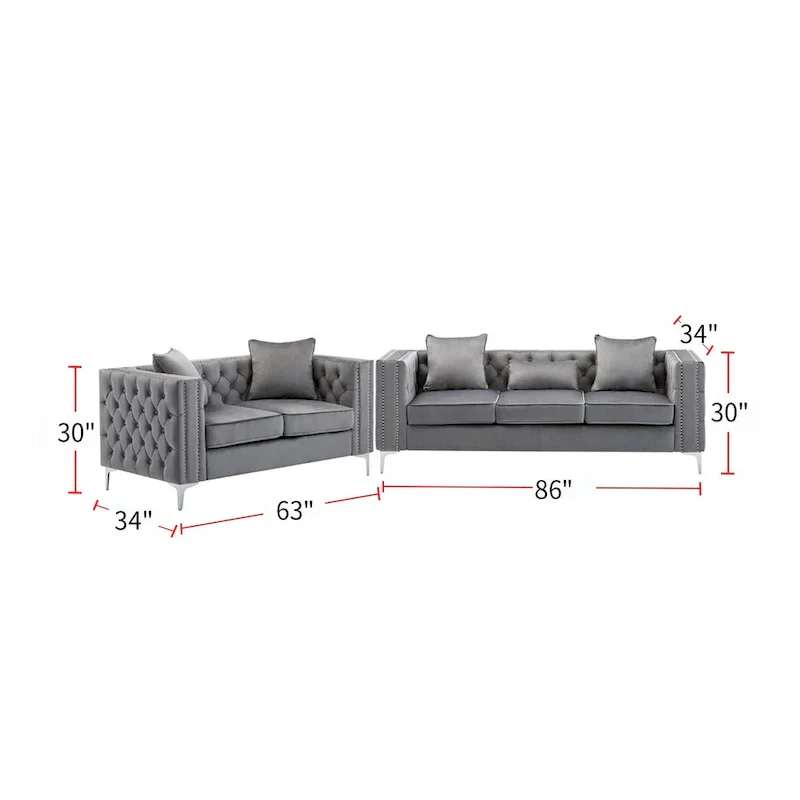 Velvet Fabric Sofa Loveseat Living Room Set