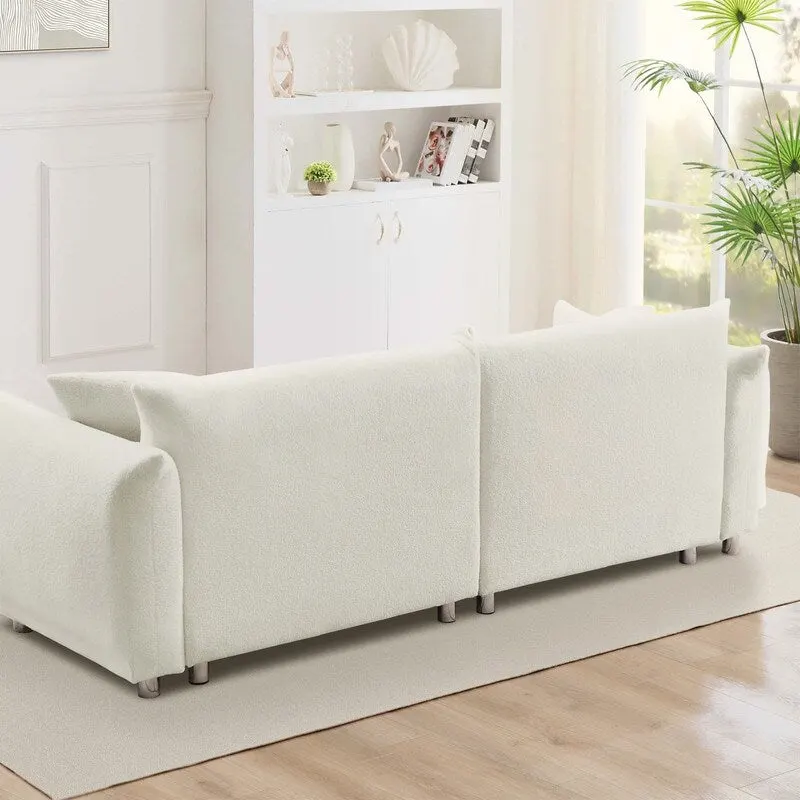 86.5 Teddy Velvet Large Bread Sofa With Pillows White