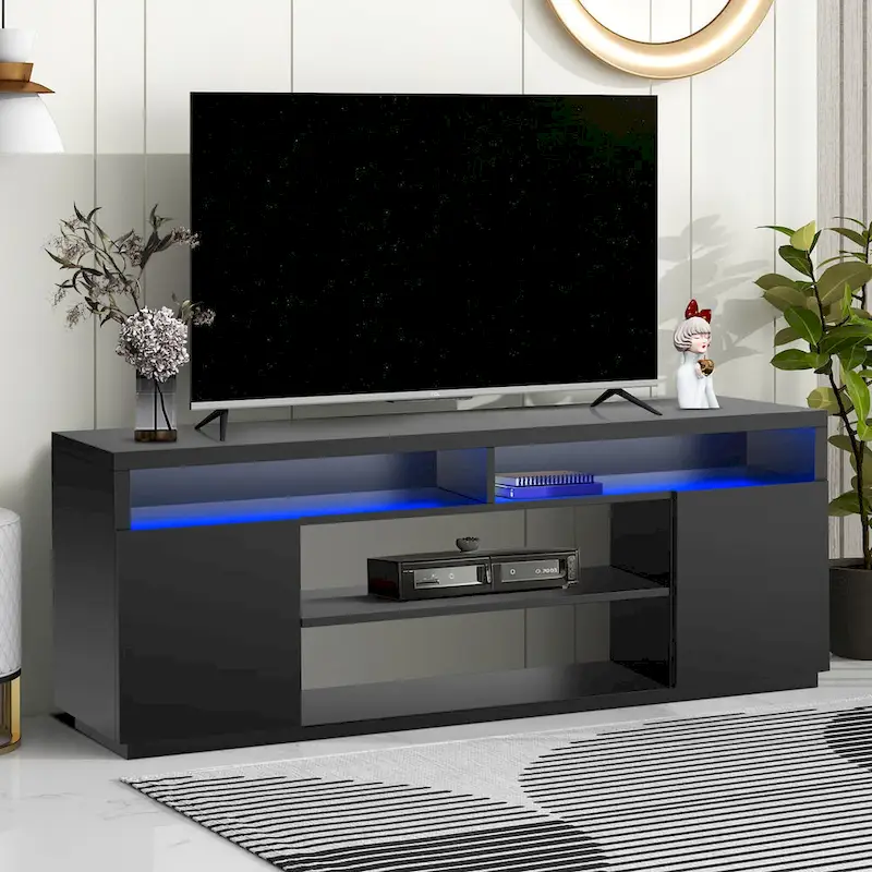 68 Modern Black Rectangular RGB LED TV Stand Media Console for up to 75 TV